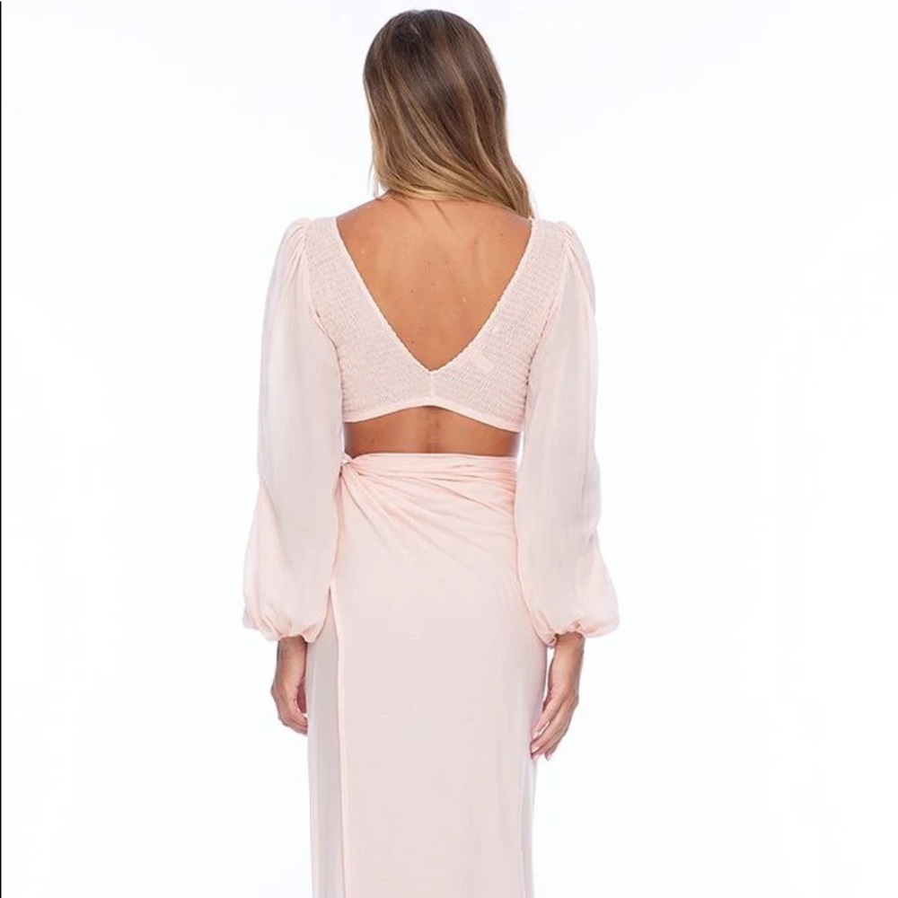 INDAH Revolve Biru Set Petal pink top & ruched skirt puff sleeve v-neck blouse ✨ - Picture 12 of 15